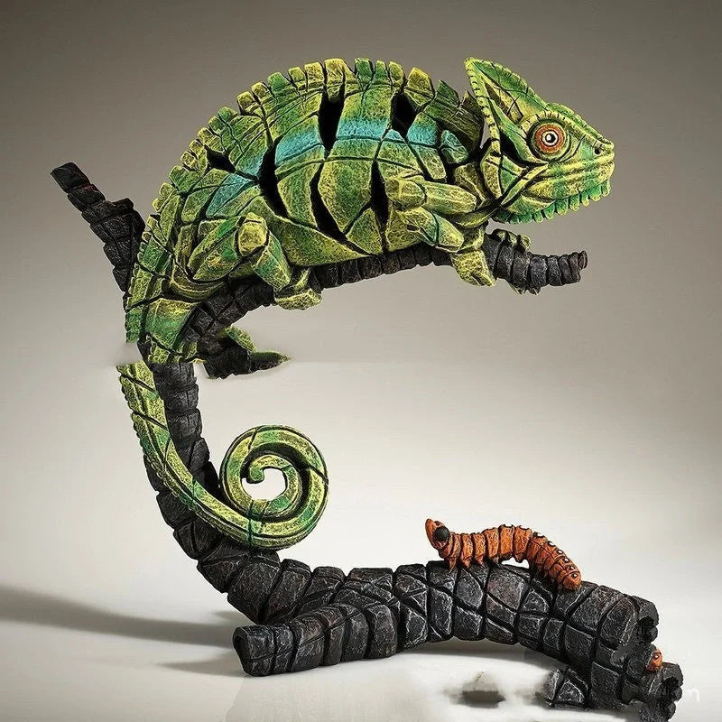 Hand-painted resin animal sculpture in shark, lion, or chameleon design