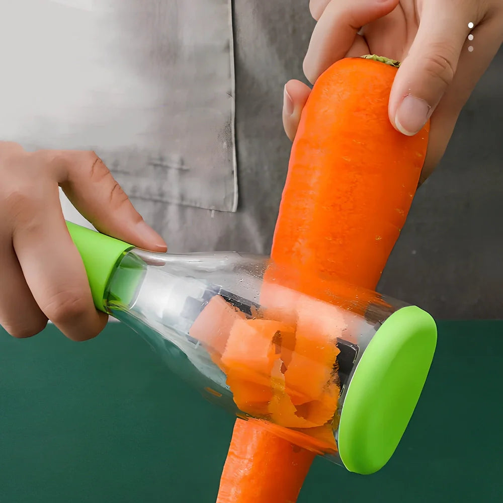 Red multifunctional peeling knife with 22cm stainless steel blade and protective storage tube for kitchen use