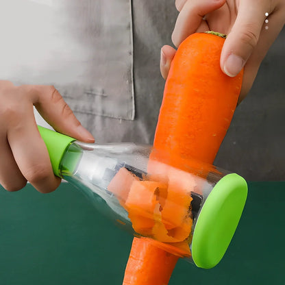 Red multifunctional peeling knife with 22cm stainless steel blade and protective storage tube for kitchen use