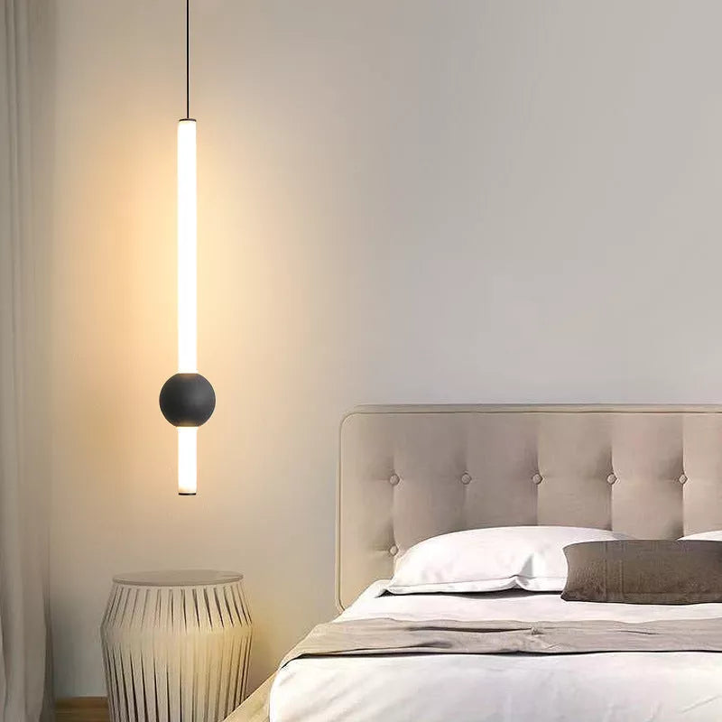 Nordic Minimalist LED Hanging Line Lamp with adjustable light colors for modern bedrooms