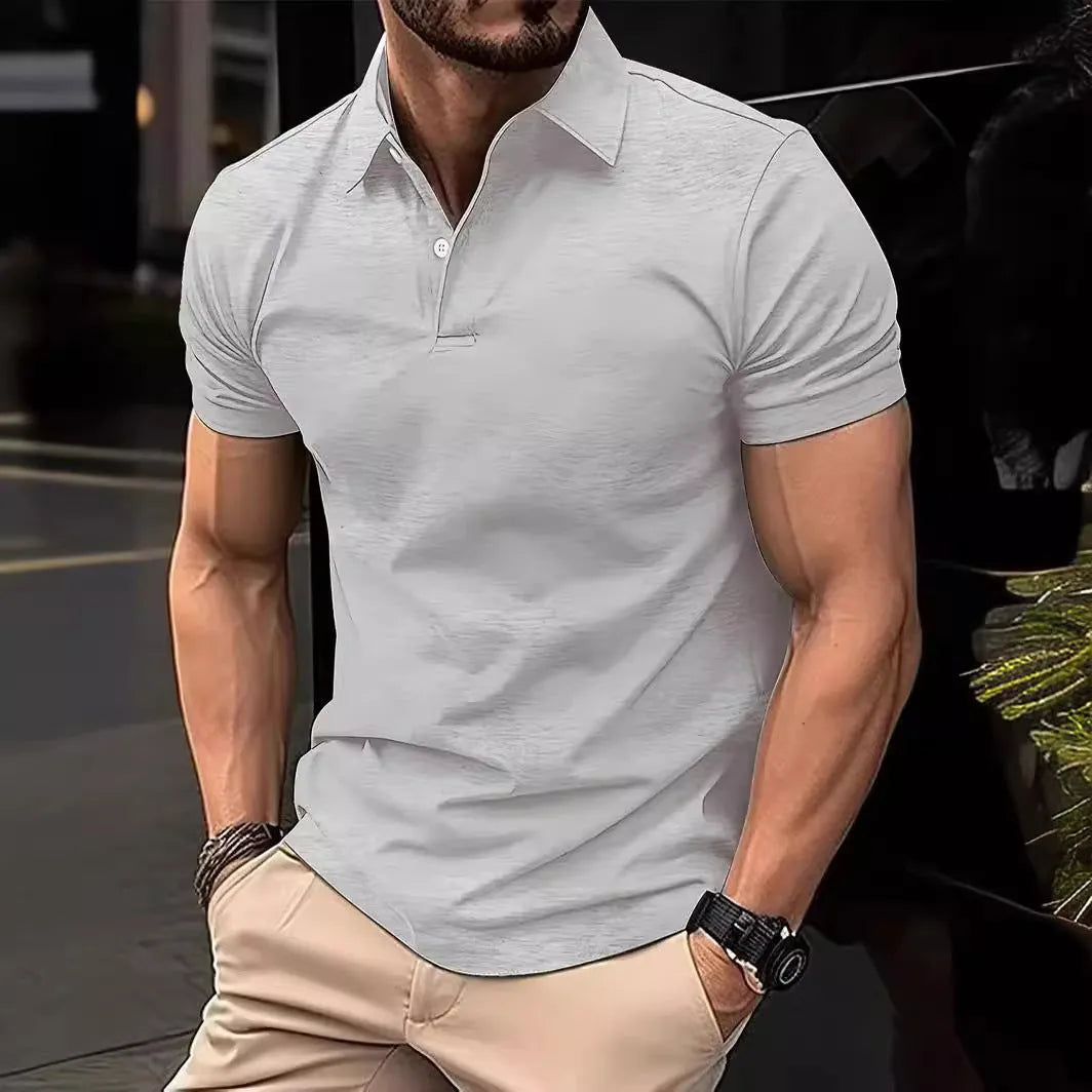 High Sense slim-fit short sleeve shirt in solid colour with button front, available in multiple sizes and hues