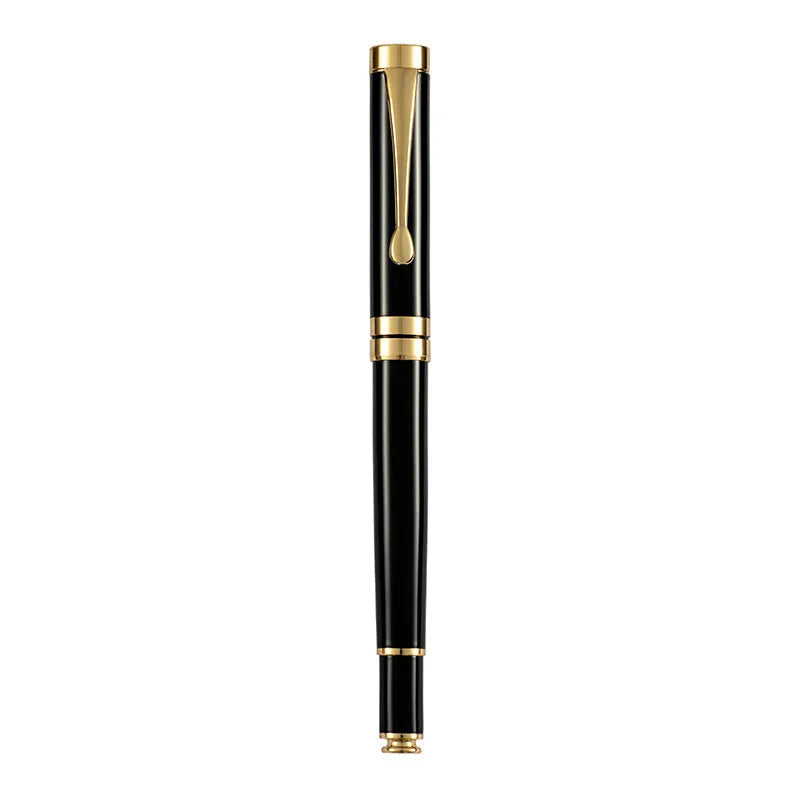 Metal fountain pen showing multiple colour options with gold and silver clips for calligraphy practice