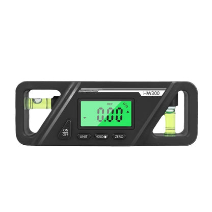 Digital magnetic inclinometer level gauge showing angle readout on its display.