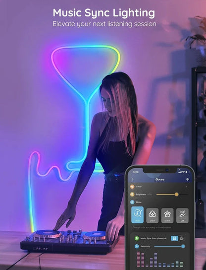 12V/24V Bluetooth WiFi RGBIC music neon light strip with 84 LED beads