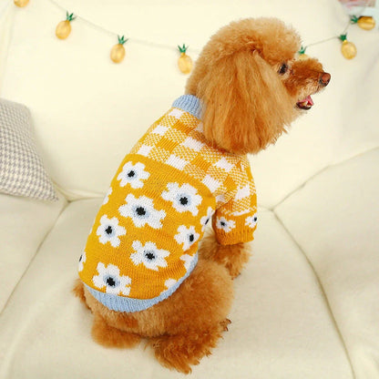 Bowknot hollow knit dog sweater in various colors and patterns