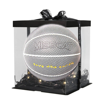 Glowing luminous basketball with mesmerizing rainbow, moon, and multicolored lighting effects for dazzling nighttime games