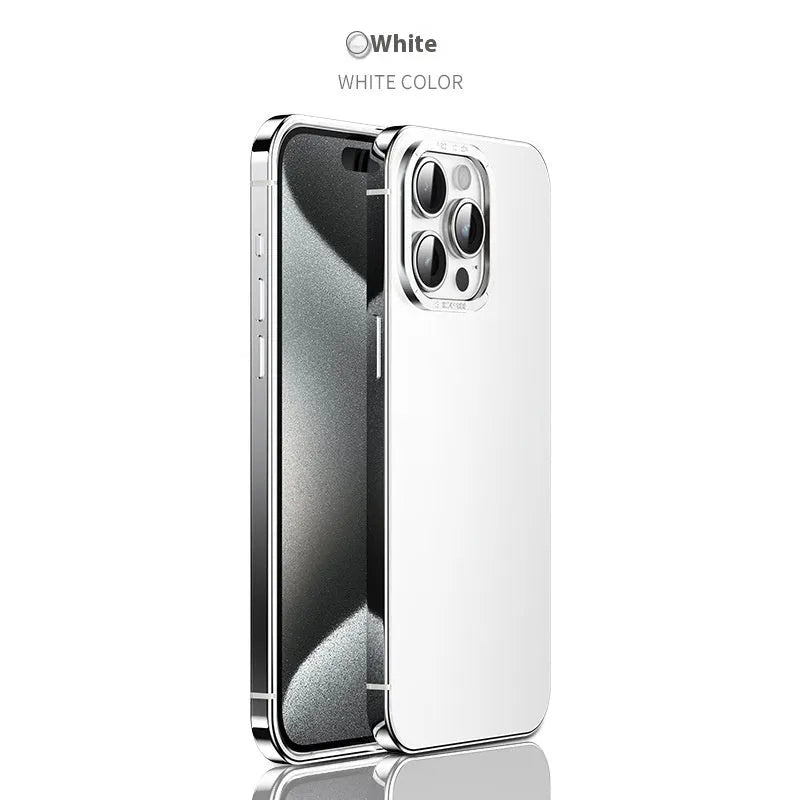 Magnetic suction iPhone case in Desert Gold with stainless steel and acrylic half-pack design and laser finish.