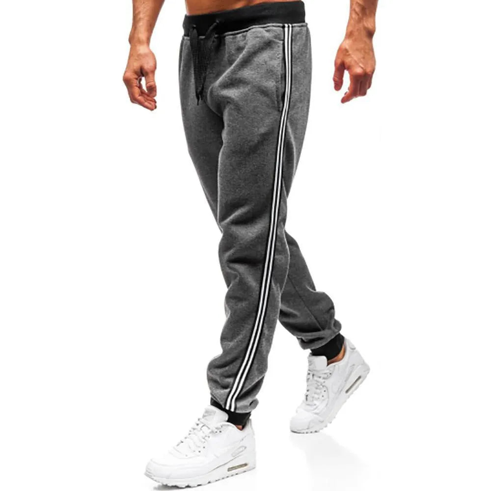Men's summer casual sports trousers, loose tapered stitching, black or dark grey, sizes S to XXXL