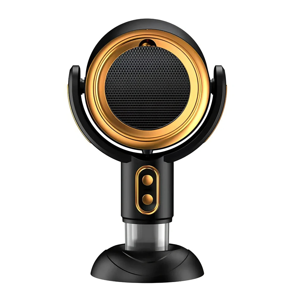 Portable desktop range hood in black gold finish with USB cable, dimensions 145x226x275mm