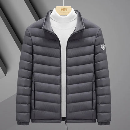 Plus size grey goose feather padded jacket, non-hooded, 50cm length, men's and women's colours, sizes S to 6XL