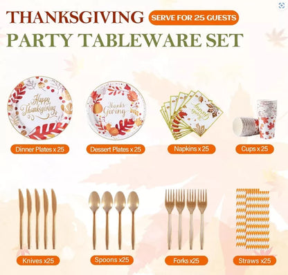 Red Thanksgiving plates and napkins set for holiday table settings