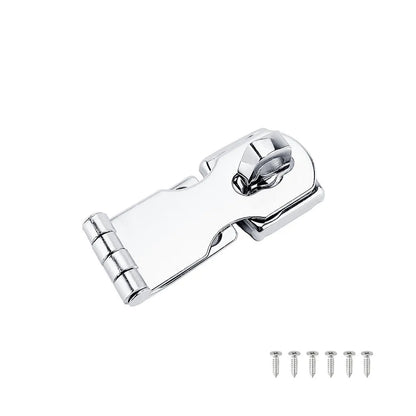 Silver stainless steel lock latch bolt with mirror finish for doors and cabinets.