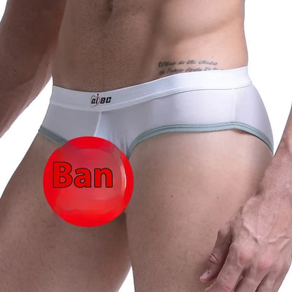 Men's ice silk bazooka briefs in mid waist design with bullet separation, available in multiple colours