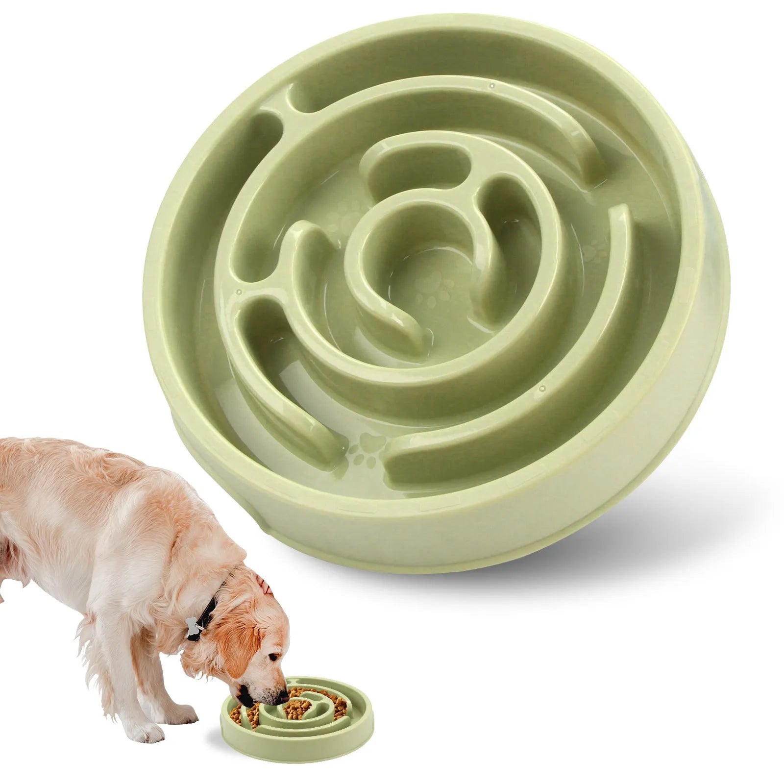 Blue silicone slow feeder dog bowl with labyrinth puzzle design for large breeds