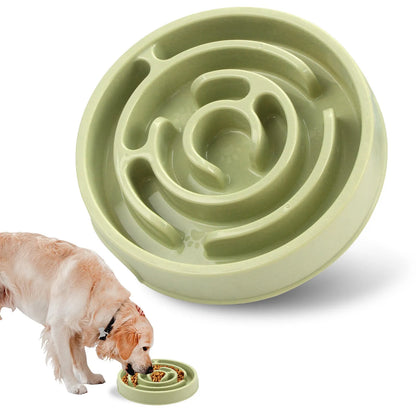 Blue silicone slow feeder dog bowl with labyrinth puzzle design for large breeds