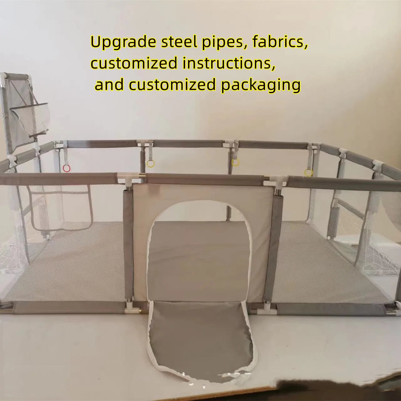 Children's playpen tent with steel pipe framework and Oxford cloth fencing in multiple colour options