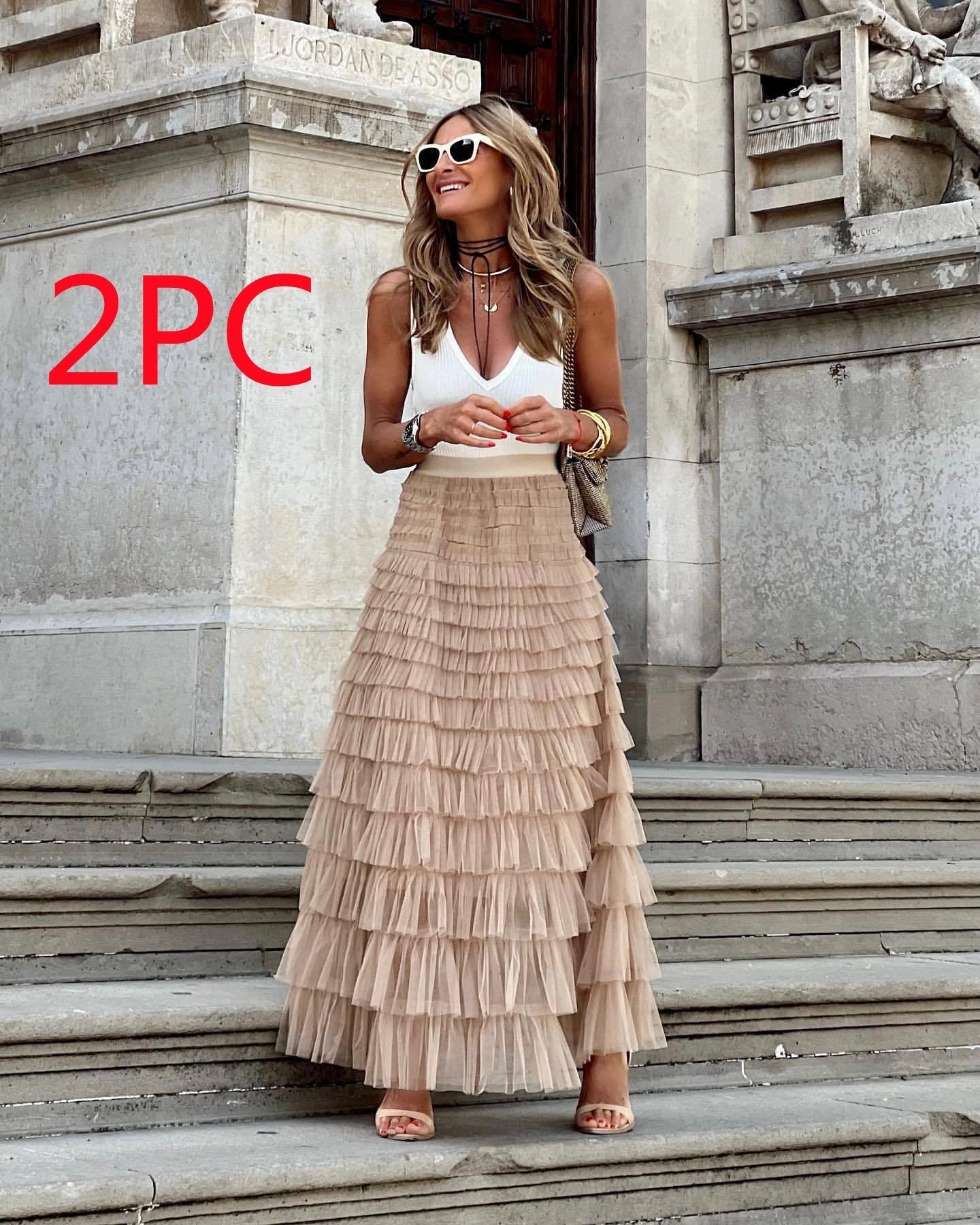 Layered Ruffles Cake Skirt in mesh fabric for summer wear