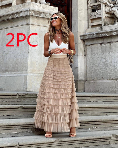 Layered Ruffles Cake Skirt in mesh fabric for summer wear
