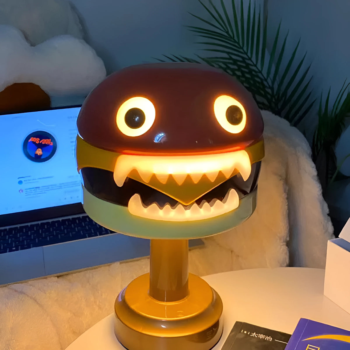 Hamburger table lamp with 3W LED, USB charging, touch switch, tri-colour dimming, 17.5cm diameter and 29cm height