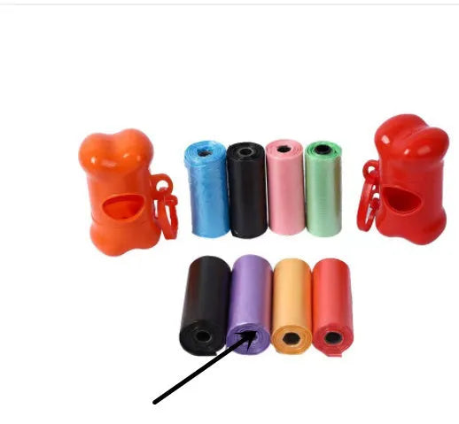 Multi-colour dog waste cleanup bags showing black, blue, green, pink, and red variants in 22.5x30cm size