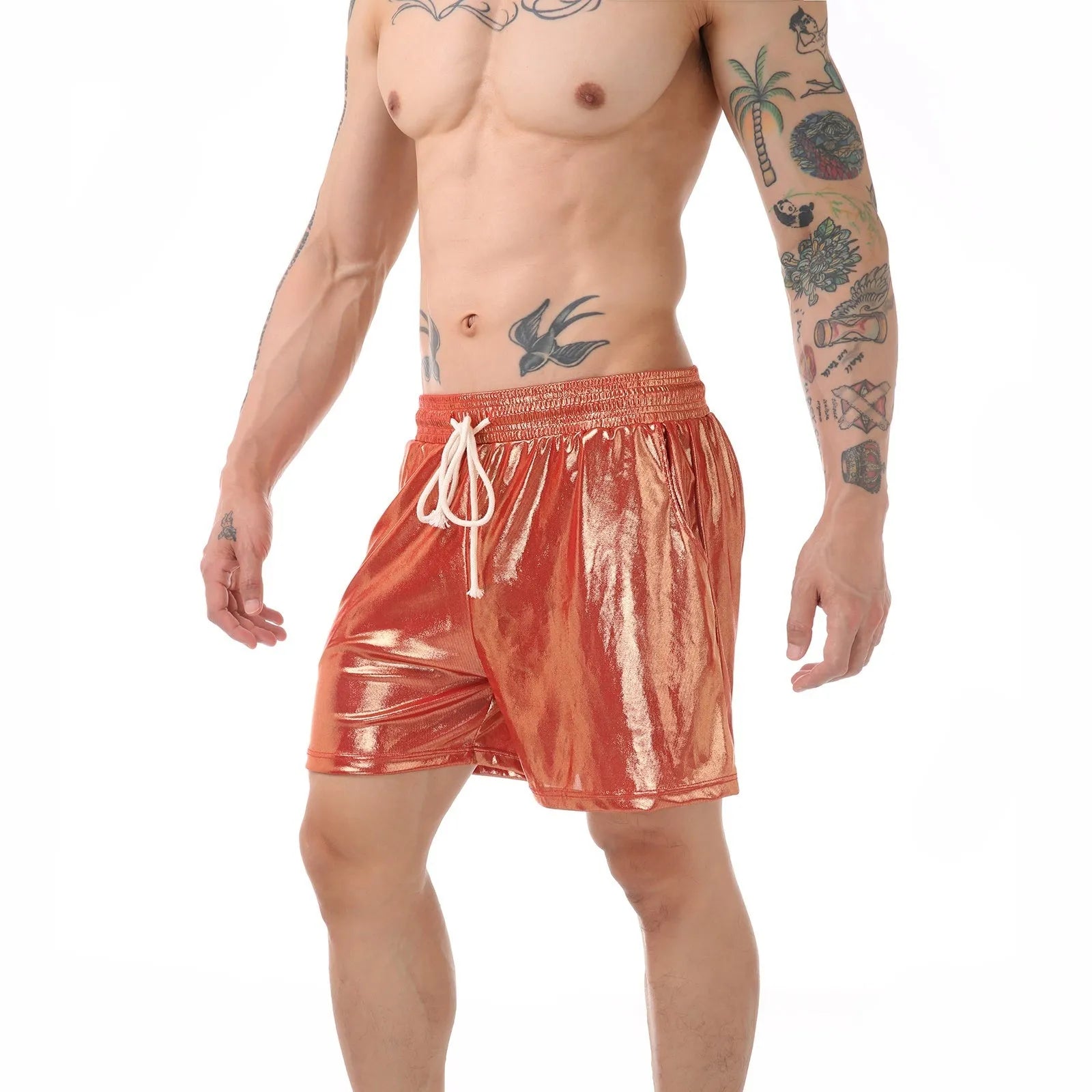 Men's soft polyester casual home pants shown in available colours