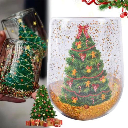 Christmas Tree Tumbler with flowing sequins and double-layer design for festive drinks