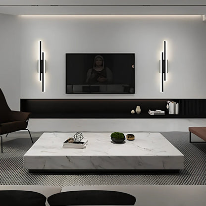 Scandinavian minimalist LED indoor wall light in 50cm black finish with tricolour acrylic shade, 220V powered for home use