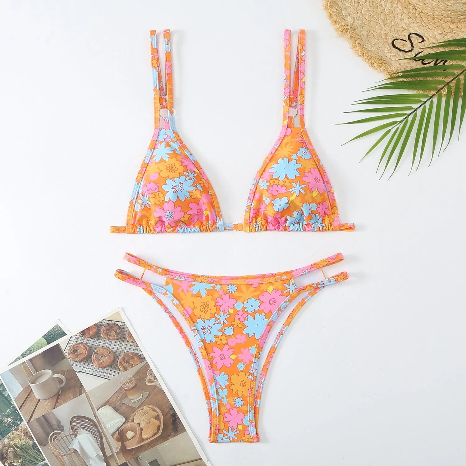 Women's floral printed halterneck bikini set in polyester fibre for swimming