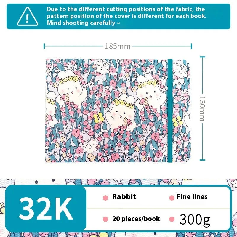 Feiluniao watercolour notebook with fabric cover, 185mm length, open to show paper for painting.