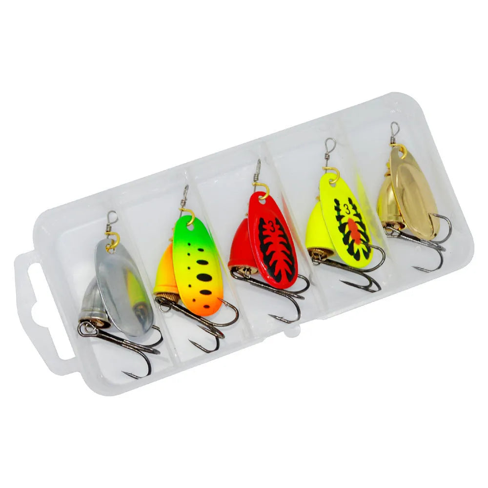 R Composite Rotating Sequins Copper Bell Fishing Lure in multiple metallic colours showing 3# size and construction details