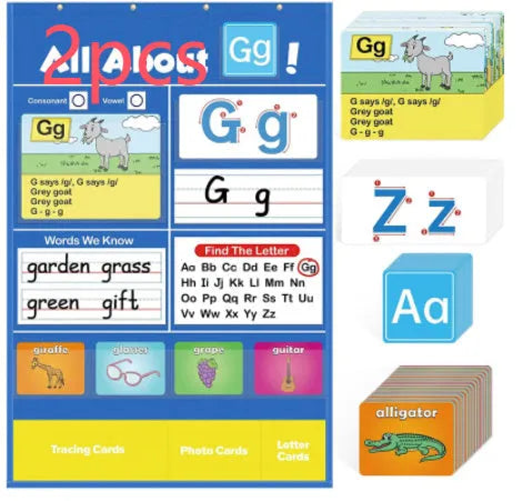 60x40cm learning chart with alphabet cards in sleeve for home education