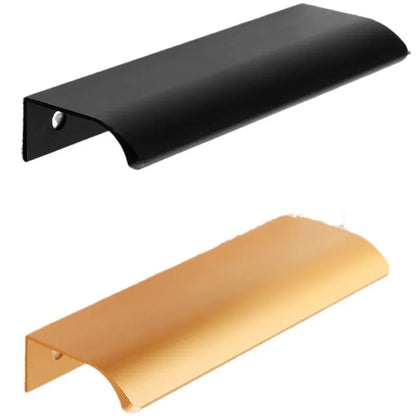 No-drill hidden cabinet handle in aluminium alloy, black or gold, long pull for wardrobe or kitchen door