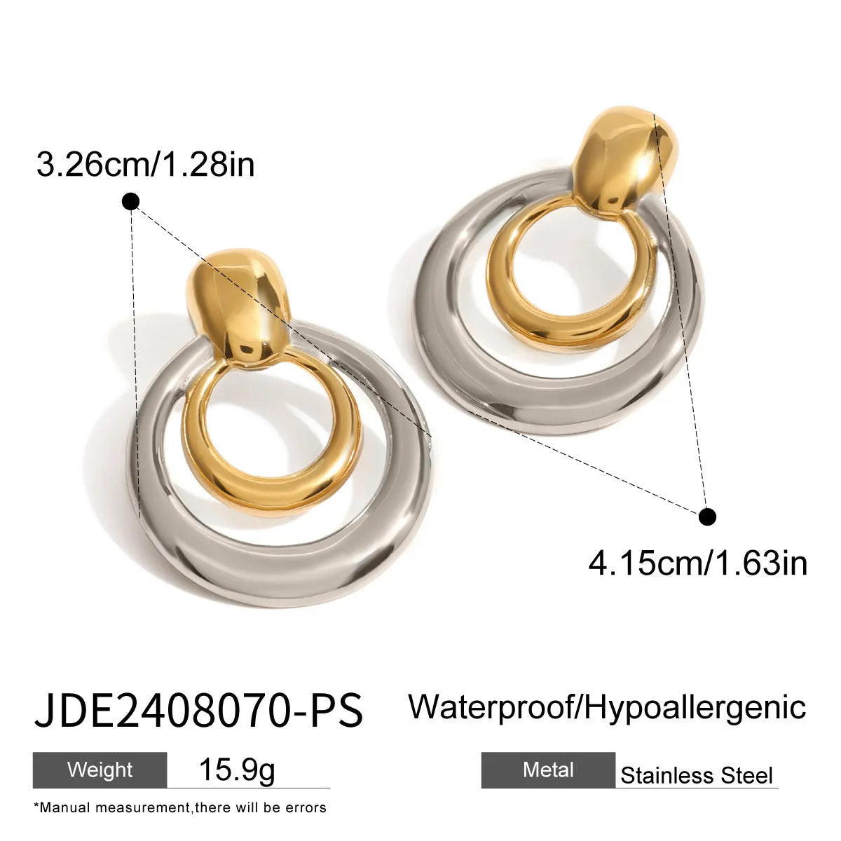 Round geometric hollow stud earrings in gold with 1.2cm diameter and centre cut-out design