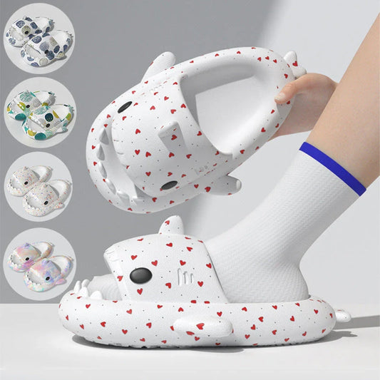 Stylish heart-shaped shark slippers with breathable, anti-slip soles and a variety of vibrant color options