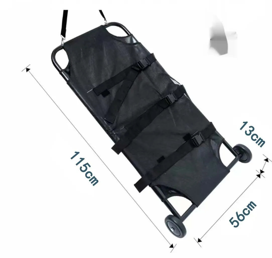 Large black aluminium alloy pet stretcher with foldable frame for dog emergency transfer