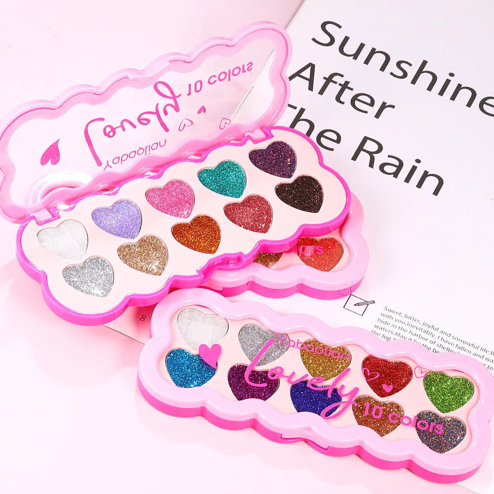 Pearlescent Heart Ten-colour Sequins Eye Shadow palette showing ten shimmery shades