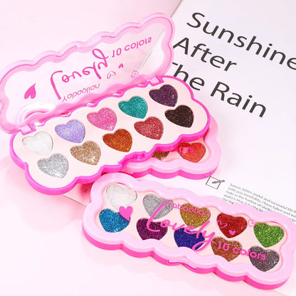Pearlescent Heart Ten-colour Sequins Eye Shadow palette showing ten shimmery shades