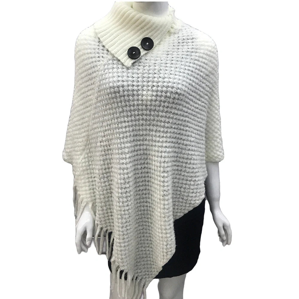 Sleeveless polka dot shawl in apricot colour draped over chair, showing 150cm length and acrylic fibre texture