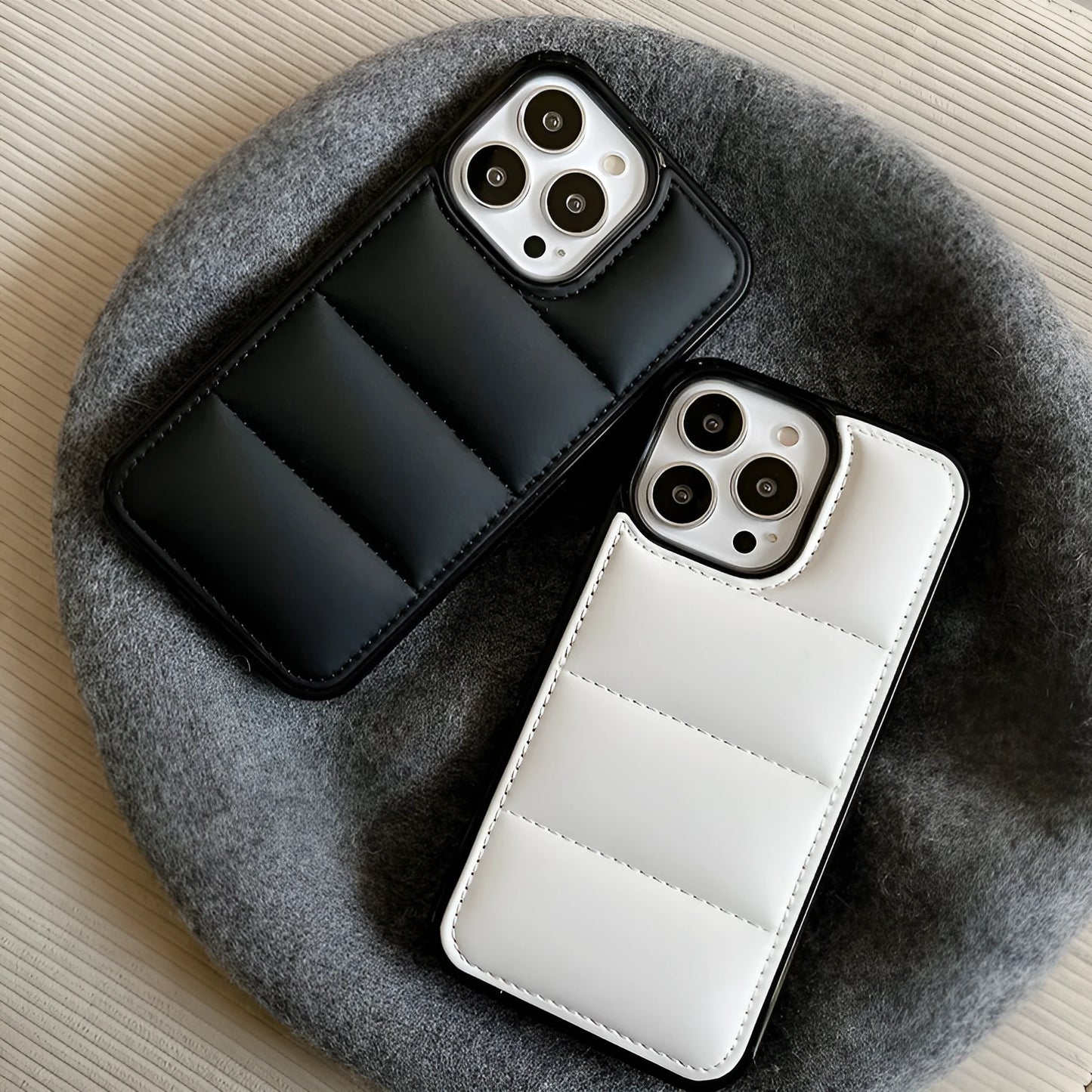 Candy down jacket shape IPhone case in selected colour showing TPU and PC construction