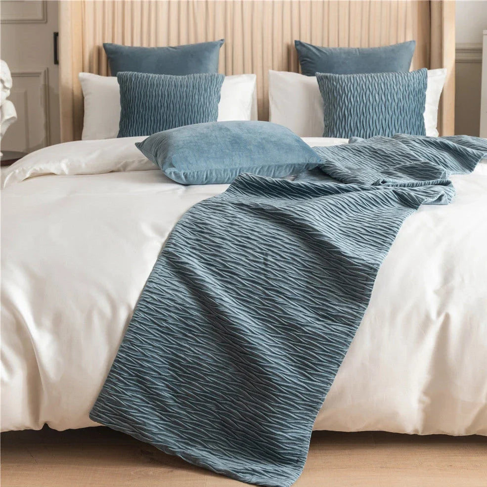 Pure cotton bed flag in various colours showing 45cm width coverage on UK standard bed