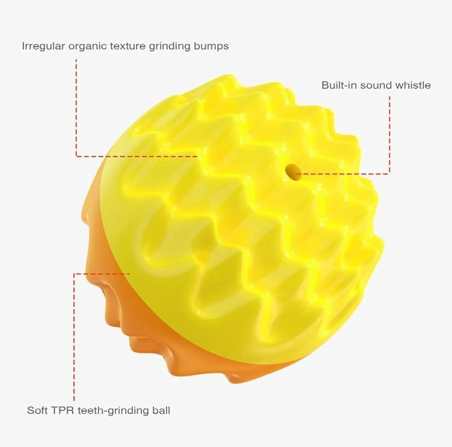 Blue and orange durable rubber squeaky dog ball with spiky texture for teeth cleaning