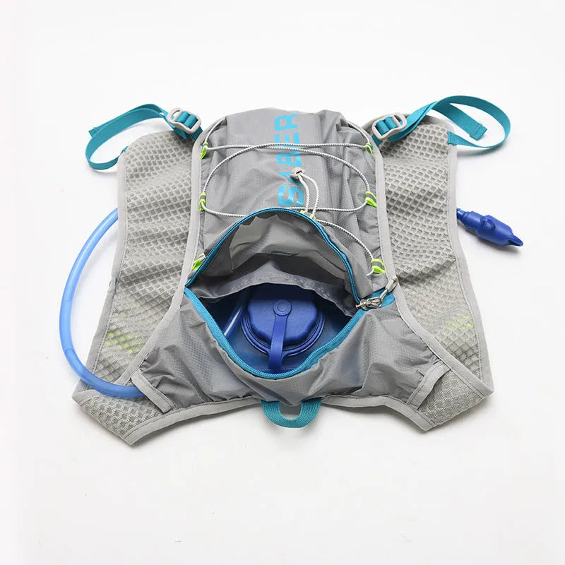 Nylon running backpack with safety reflective strips below 20L capacity multifunctional hiking cycling sport rucksack available in six colours including blue purple black light grey orange cyan unisex design