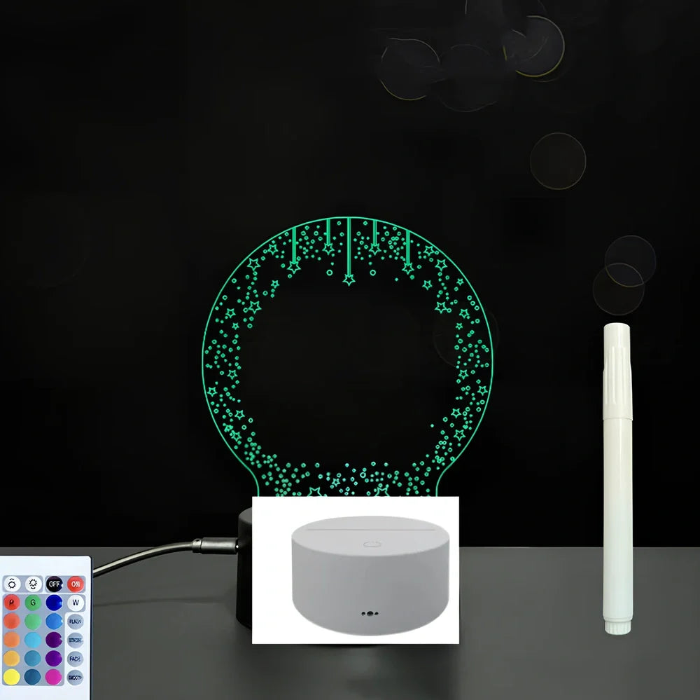 3D acrylic LED message board with touch controls showing illuminated writing on 3.5mm thick surface