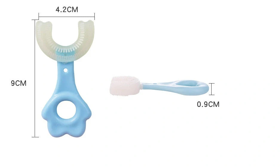 U-shaped baby toothbrush in soft silicone for kids, available in multiple colors