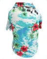 Breathable pet shirts featuring tropical pineapple, coconut tree, and Hawaiian-inspired prints
