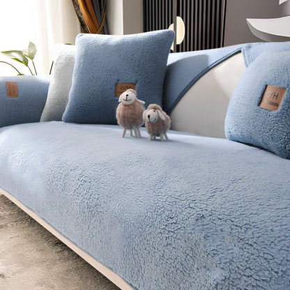 Winter lambswool sofa cushion with plush fabric in multiple solid colours and 90x210cm dimensions