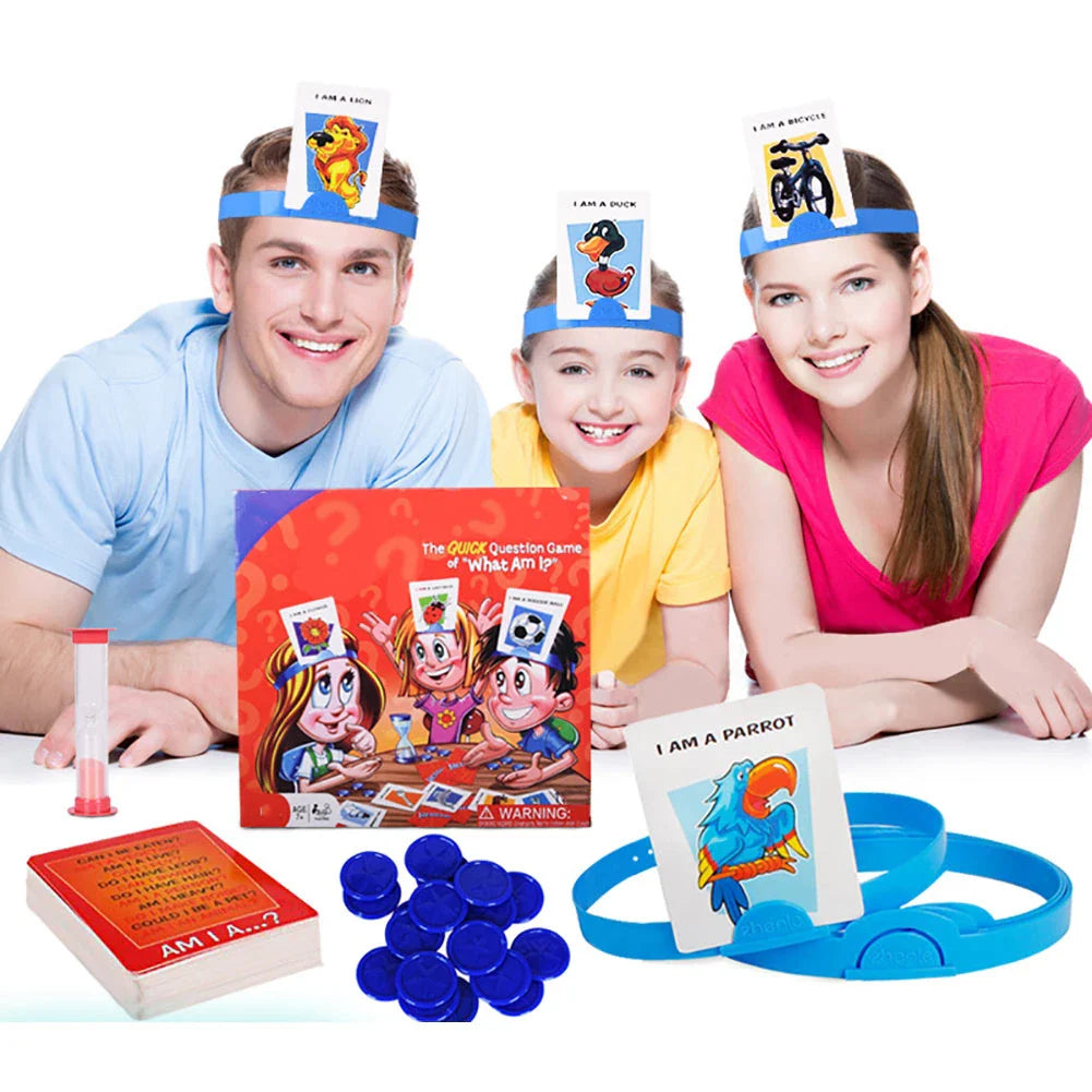 Interactive guessing board game with cards and pieces, perfect for family fun and engaging entertainment