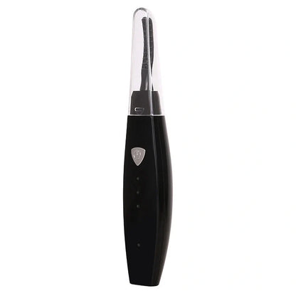 USB rechargeable electric heated eyelash curler in white, pink, black, and blue options