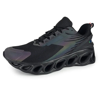 Breathable mesh casual trainers in black colour with lace-up closure and EVA sole