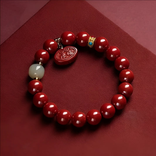 Natural cinnabar Emperor sandstone bracelet in 8mm and 10mm bead sizes.